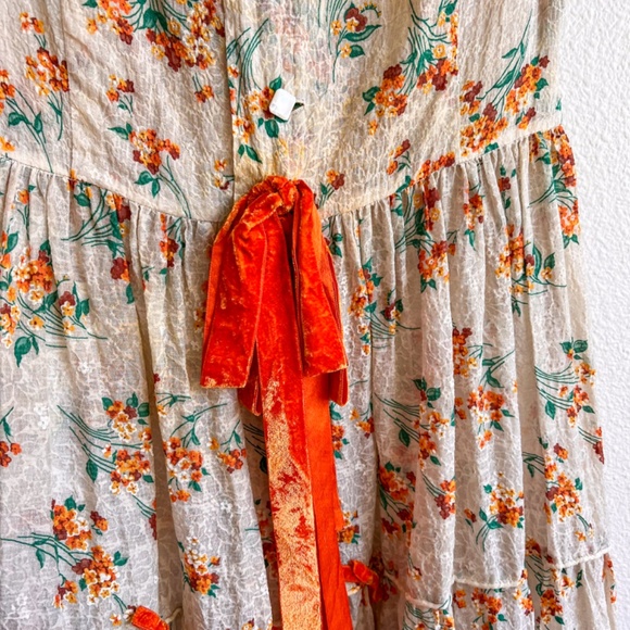 Stunning Vintage 1930s Orange Floral Gown With Velvet Bows (XS/S) - Picture 14 of 14